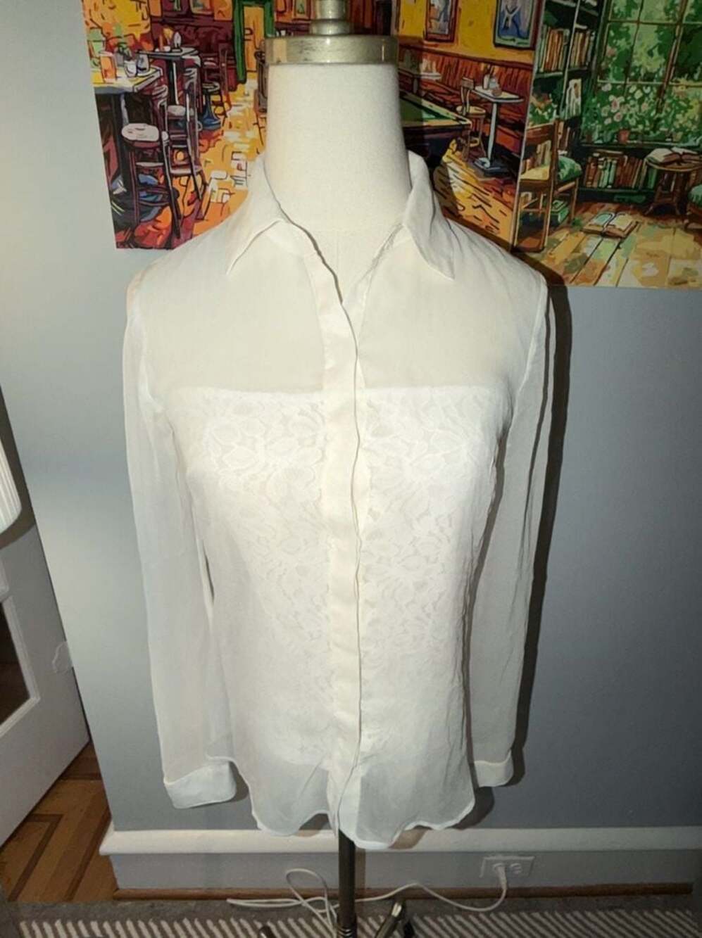 BAILEY 44 White Sheer Silk Chiffon & Lace Layered Top size XS